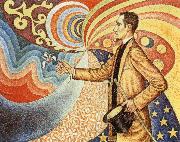 Paul Signac Portrait of Felix Feneon in Front of an Enamel of a Rhythmic Background of Measures and Angles oil